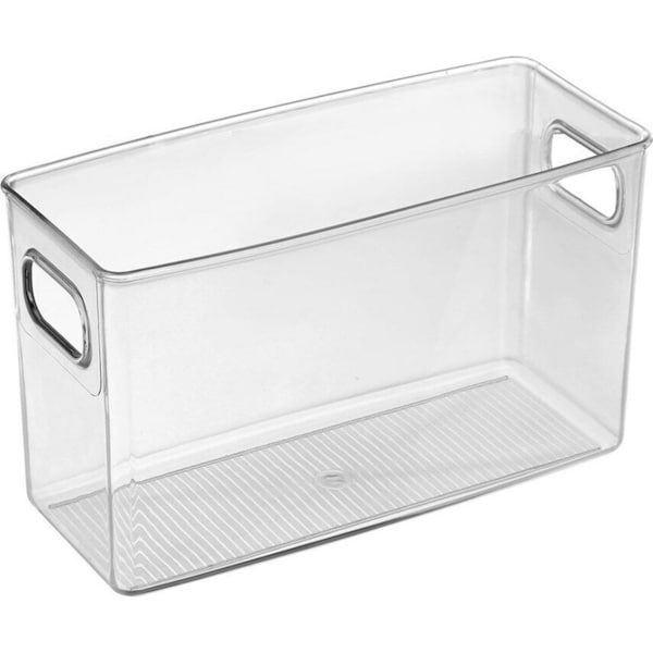 6 x Rectangle Tall Crystal Clear Plastic Fridge Pantry Storage Container Box Handle