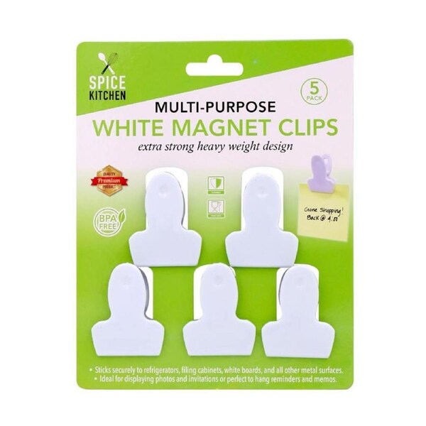 5 x All Purpose White Magnetic Clip Fridge Wall Memo Note Holder Clips Magnet Hook
