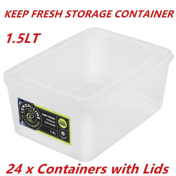 24 x 1.5L Rectangle Stack-able Plastic Food Storage Container Box Lid BPA Free Bulk