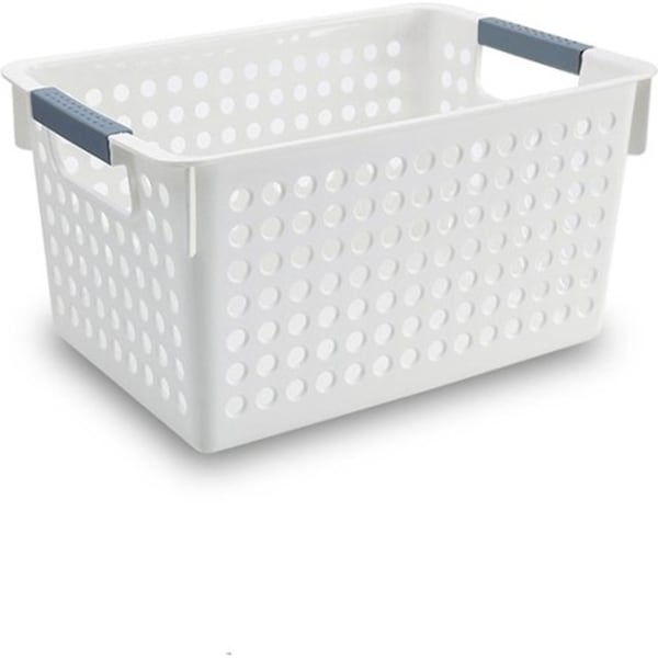 2x White Plastic Storage Basket 27x18cm Small Carry Caddy Laundry Bin Container