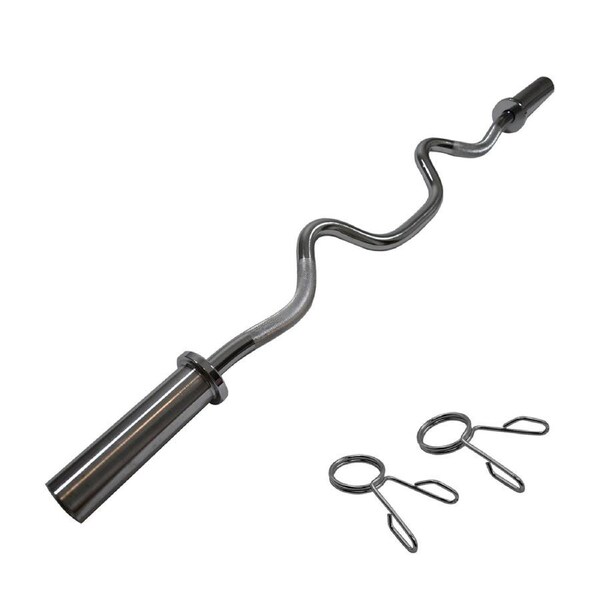 Olympic Super Curl Bar - 120cm - 48inch Chrome Barbell Weight - 2 Free Collars
