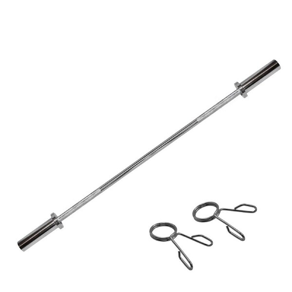 Olympic 120cm Straight Bar - 48inch Chrome Barbell Weight - 2 Free Collars