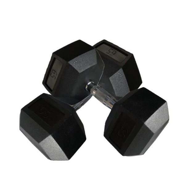 65lbs x 2 Hex Rubber Coat Iron Dumbell Strength Weight Training Commercial Grade
