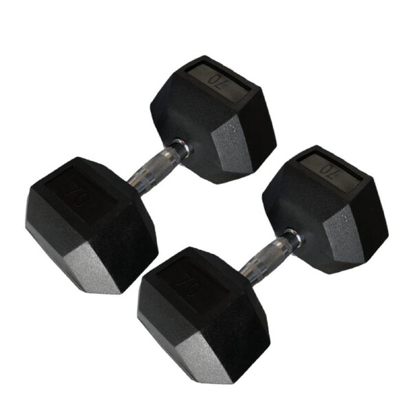 70lbs x 2 Hex Rubber Coat Iron Dumbell Strength Weight Training Commercial Grade