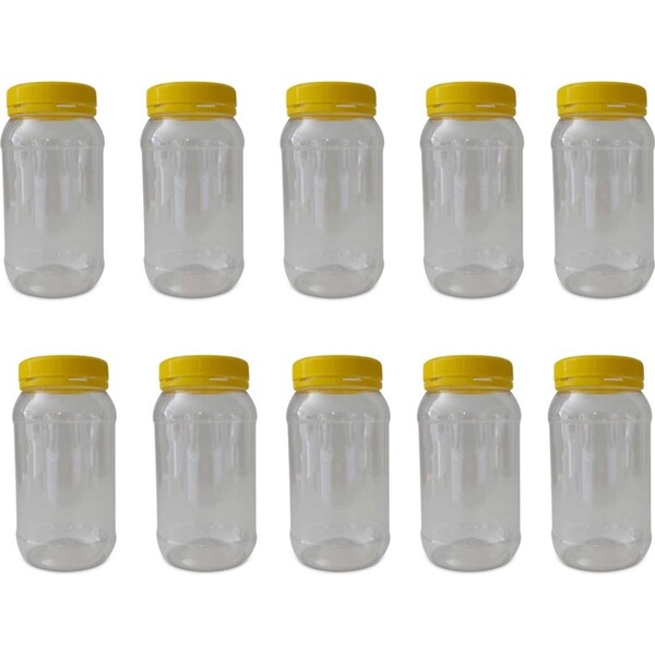 10x 1Kg Plastic Honey Jars + Lids - Round Clear Food Grade Packaging Containers