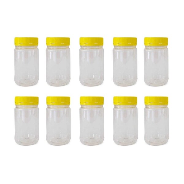10x 500g Plastic Honey Jars + Lids - Round Clear Food Grade Packaging Containers