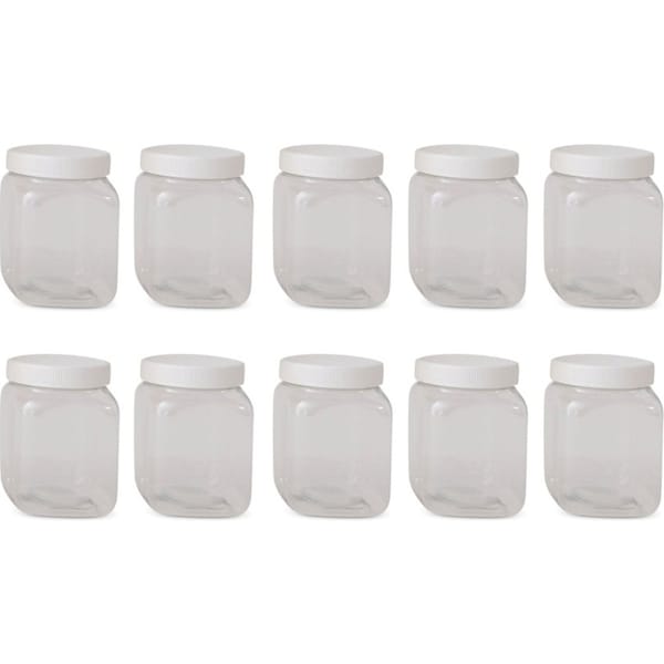 10x 250g Plastic Honey Jars + Lids - Square Clear Food Grade Packaging Containers