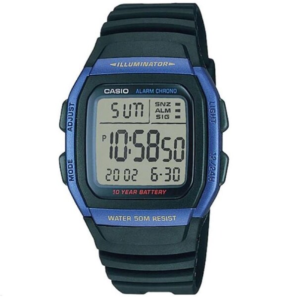 Casio W-96H-2A Blue and Black 50m Dual Time Unisex Digital Sports Watch