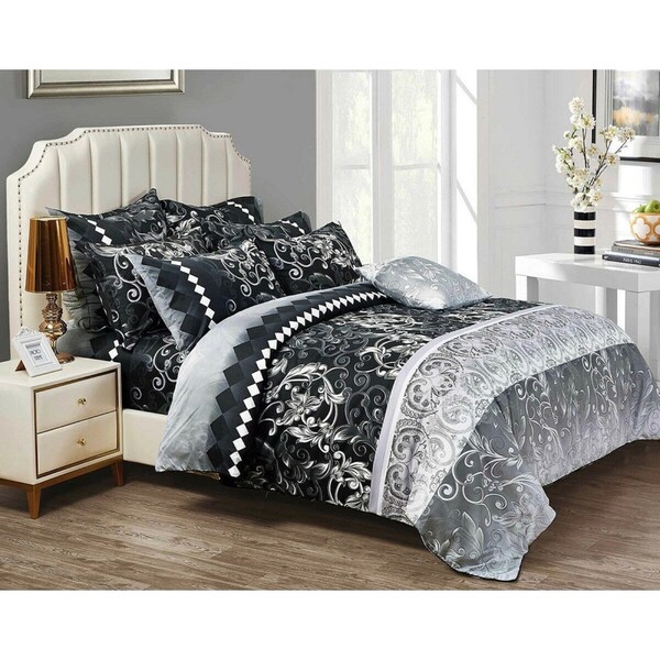 Costa King Size Quilt/Doona/Duvet Cover Set Grey Black