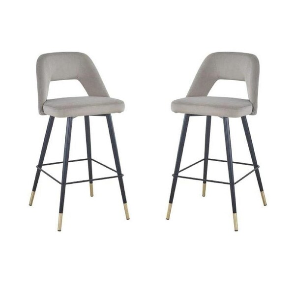 HomeStar Set of 2 Delphi Velvet Fabric Kitchen Bar Stool - Light Grey