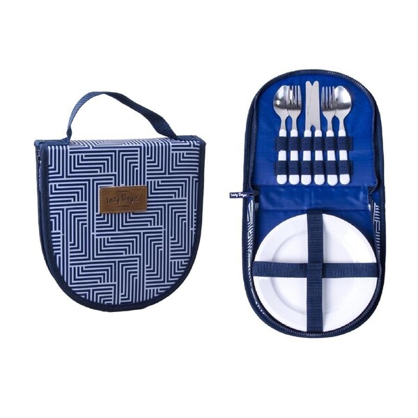 Outdoor Picnic Camping Cutlery Kit Wallet Organizers Travel Portable Flatware Set Stainless Steel Utensils with Plates & Cutlery Set for 2 Makena