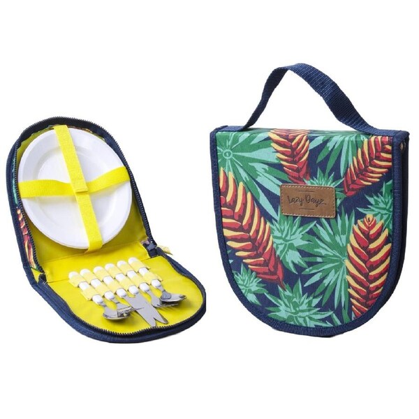 Outdoor Picnic Camping Cutlery Kit Wallet Organizers Travel Portable Flatware Set Stainless Steel Utensils with Plates & Cutlery Set for 2 Mossman