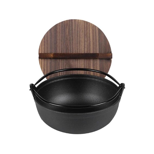 SOGA 29cm Cast Iron Japanese Style Sukiyaki Tetsu Nabe Shabu Hot Pot with Wooden Lid