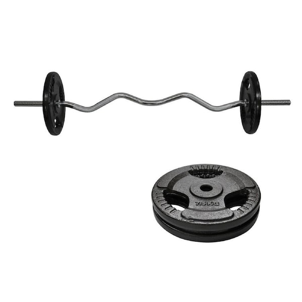 20kg Ez Grip Curl Barbell Weight Set - 120cm Curl Bar + 15kg Iron Weight Plates