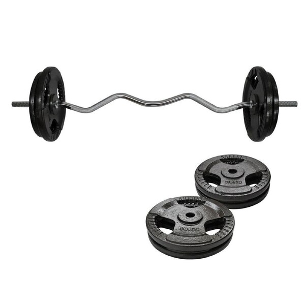 40kg Ez Grip Curl Barbell Weight Set - 120cm Curl Bar + 35kg Iron Weight Plates