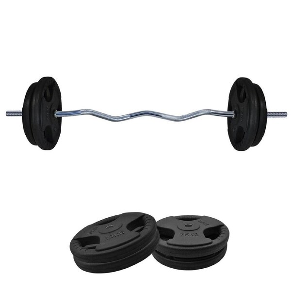 40kg Rubber Coated Ez Grip Cast Iron Weight Plate +120cm Curl Barbell Weight Set