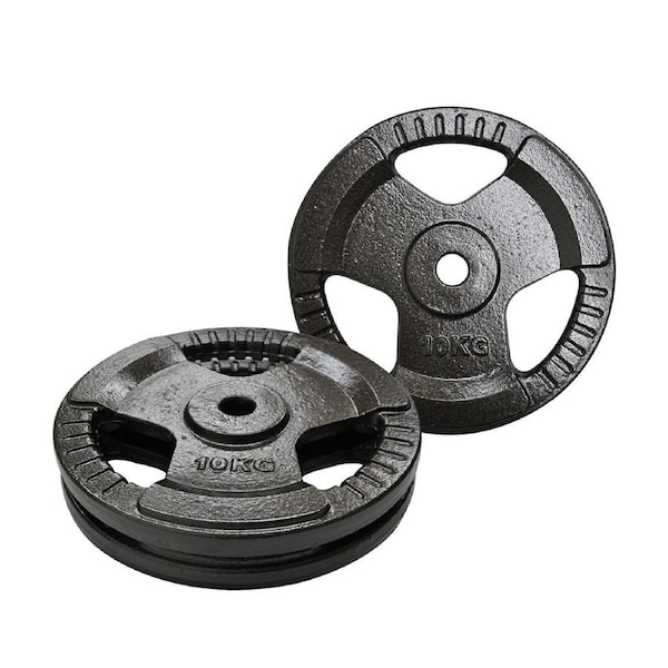 10kg x 2 - Standard 26.5mm Triple Handle Hammertone Cast Iron Weight Plate Set