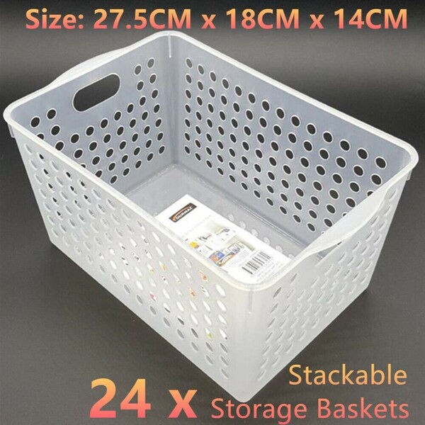 24 x Plastic Storage Basket 27x18CM Organiser Tray Kitchen Cleaning Food Spice