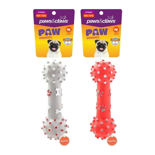 2x Squeaky Dumbbell Pet Chew Toys 25cm Dog Puppy Bite Training Teeth Interactive