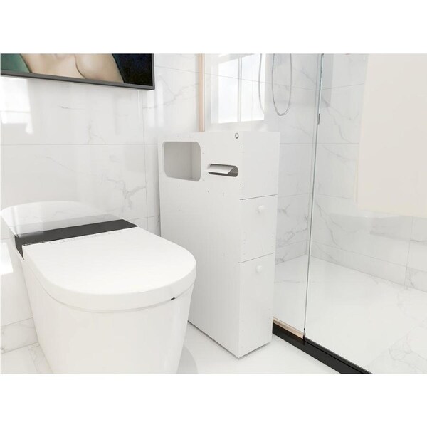 Bathroom Storage Rolling Cabinet Toilet Roll Holder White