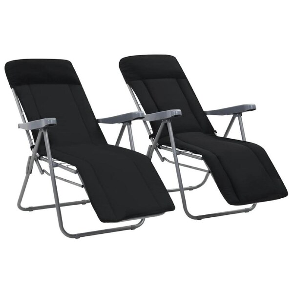 Folding Garden Chairs with Cushions 2 pcs Black vidaXL