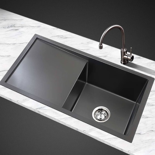 75X45CM Cefito Stainless Steel Sink Kitchen Basin Single Bowl Black