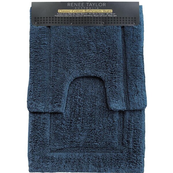 Renee Taylor 2 Piece 2200 GSM Tufted Bath Mat set Blue Mirage