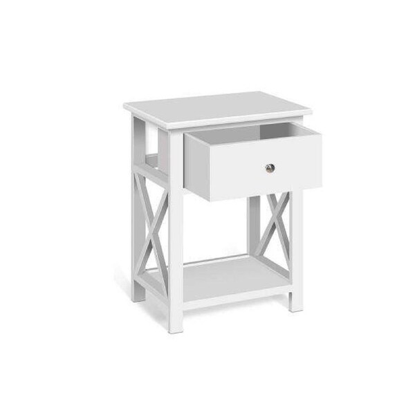Bedside Table Coffee Side Cabinet Drawer Wooden White