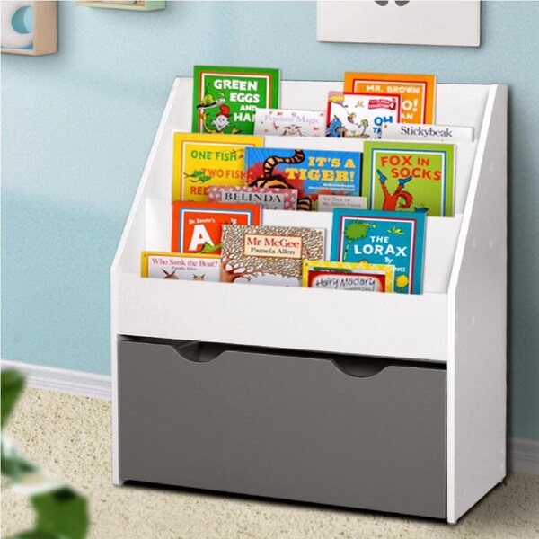1X Keezi Kids Bookshelf Children Bookcase Organiser Storage Shelf Wooden White