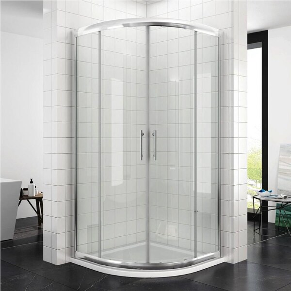 ELEGANT Silver Curved Shower Enclosure Sliding Shower Door with Acrylic Shower Base 80x80cm