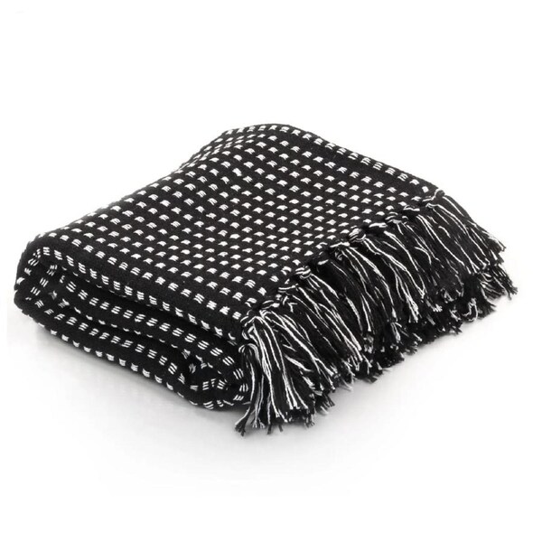 Throw Cotton Squares 220x250 cm Black vidaXL