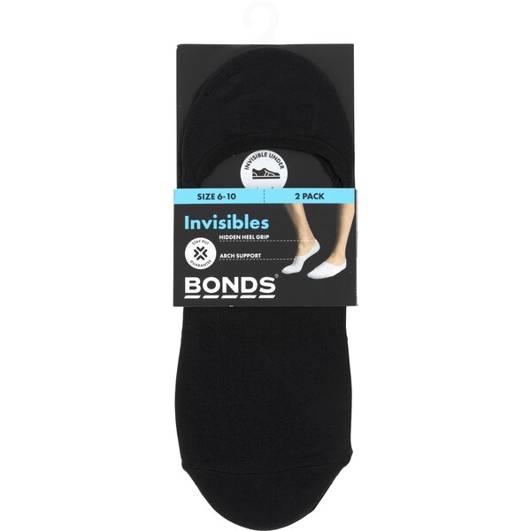 Bonds Mens Invisible Socks Size 6-10 2 Pack