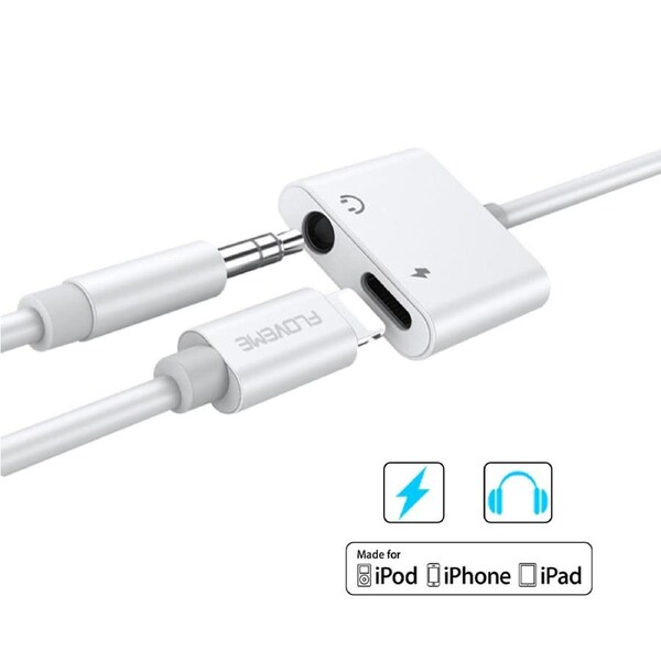 2 in 1 iPhone Port to 3.5mm AUX Headphone Jack Adapter Cable Audio iphone splitter