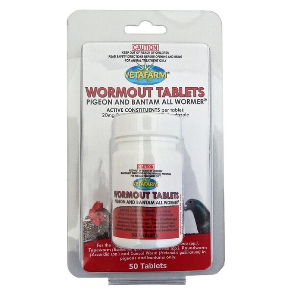 Vetafarm Pigeon and Bantam Wormout All Wormer Tablet 50 Pack