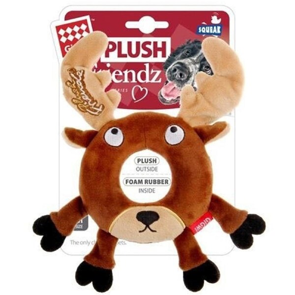 Gigwi Plush Friendz Dog Toy Rubber Ring Squeaker Deer Medium