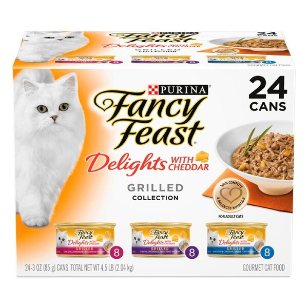 Fancy Feast Wet Cat Food Delights w/ Cheddar Grilled Variety Pack 24 x 85g