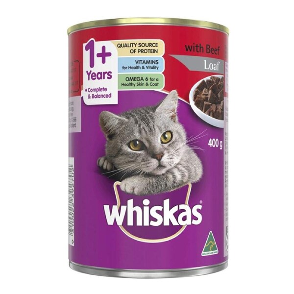Whiskas Adult 1+ Years Wet Cat Food Loaf w/ Beef Flavour 400g x24