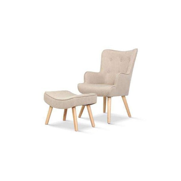 Armchair Lounge Chair Fabric Sofa Accent Chairs and Ottoman Beige