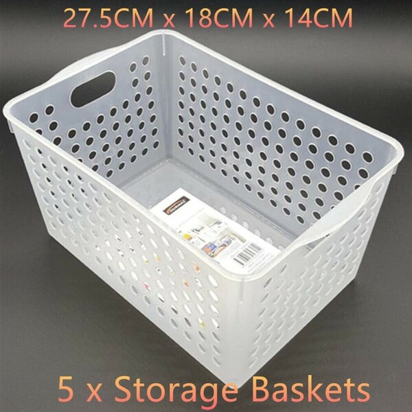 5x Plastic Storage Baskets 27x18CM Box Kitchen Cleaning Food Toys Dish Washing