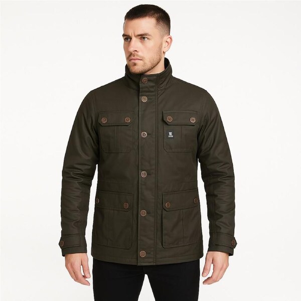 Crosshatch Mens Vinyl Quilted Jacket Warm Winter Joseph Style - Black - Medium