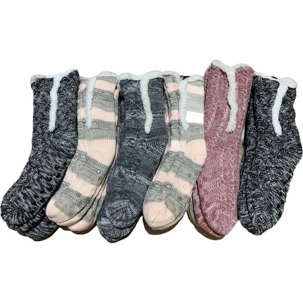 1 Pair Ladies Thick Fur Bed Socks Womens Sherpa Fluffy Non Slip - Side Line