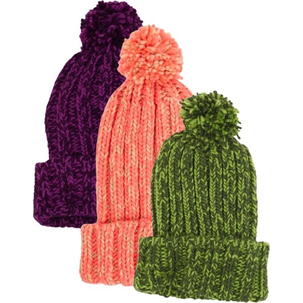 Womens Thick Knit Beanie Winter Fleece Lined Hat Warm Faux Fur Pom Pom Ski