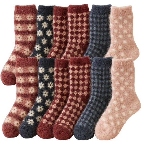 12 Pairs Womens Angora Wool Socks Extra Warm Winter Thermal Soft Ski