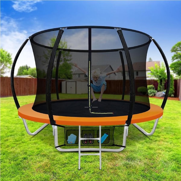 Everfit 8FT Trampoline for Kids w/ Ladder Enclosure Safety Net Rebounder Orange