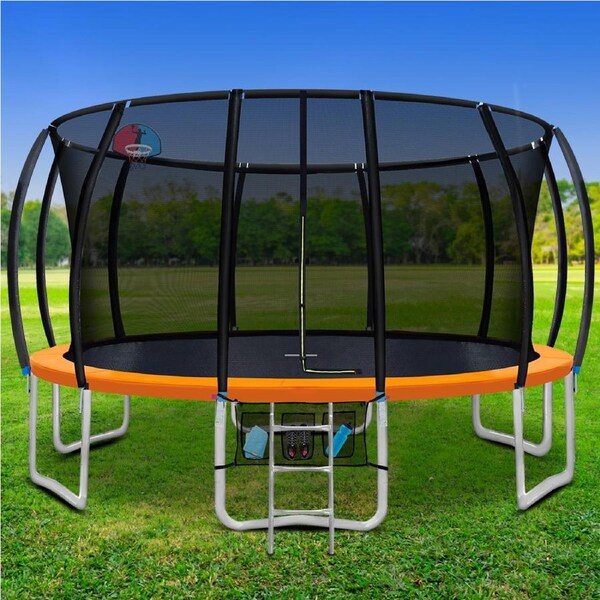 Everfit 16FT Trampoline for Kids w/ Ladder Enclosure Safety Net Rebounder Orange