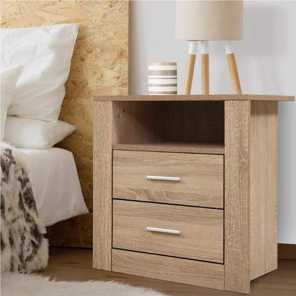 2 Drawers Artiss Bedside Table Side Table with Shelf Oak