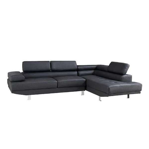 Foret 2.8m Black Fabric Sectional Sofa Chaise Lounge Suite Couch Furniture