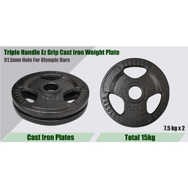 24KG Weight Set 150cm Olympic Barbell Bar 15KG Weight Plate FREE Spring Collar