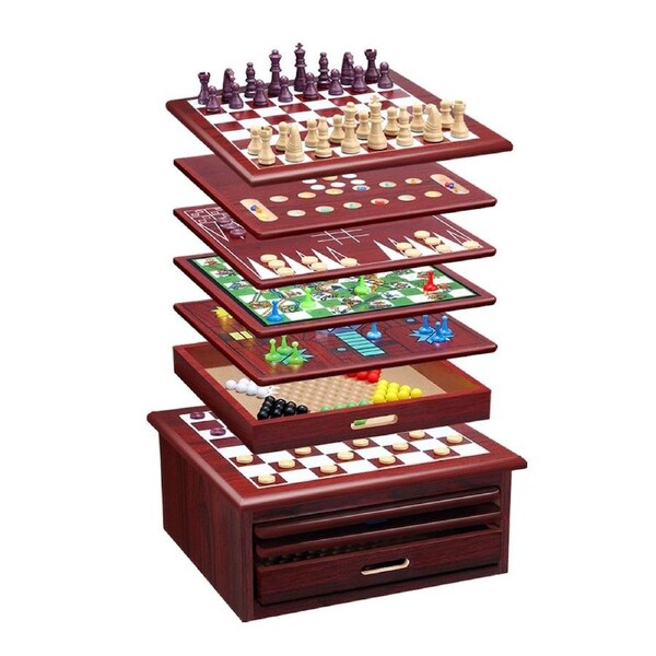 15 in 1 Chess Game Set Wooden Board Game Checker Backgammon Solitaire