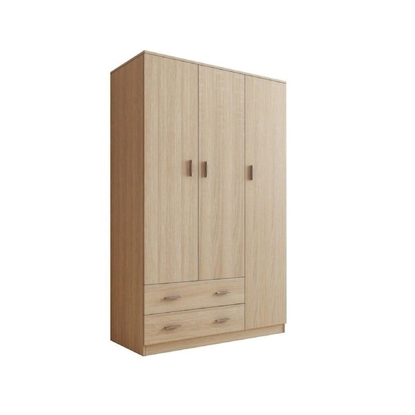 Oak Wardrobe Cabinet Wood Bedroom Clothes Storage Organiser Cupboard 3 Doors 2 Drawers